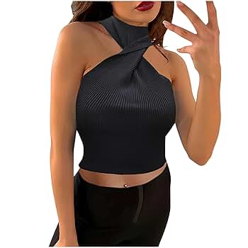 Womens Criss Cross Halter Tops Summer Sleeveless Sexy Casual